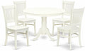 East West Furniture HLVA5-LWH-W 5 Piece Dining Room Furniture Set Includes a Round Kitchen Table with Pedestal and 4 Dining Chairs, 42x42 Inch, Linen White
