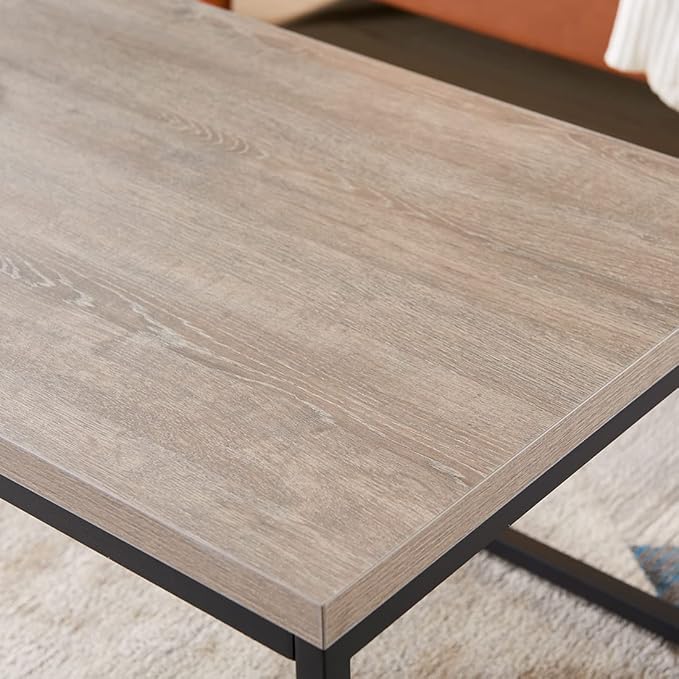 CENSI 40-in Grey Wash Accent Coffee Table Ottoman for Living Room, Rectangle, Mid-Century Modern Industrial Style, Extra Thick Top, Wood and Metal (French Oak)