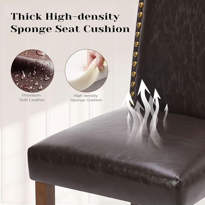 Kitchen Chairs Set of 4 Modern Upholstered Fabric Seat with Nailhead Trim and Ergonomic Lumbar Support for Living Room and Rustic Farmhouse Dining Area, Dark Brown