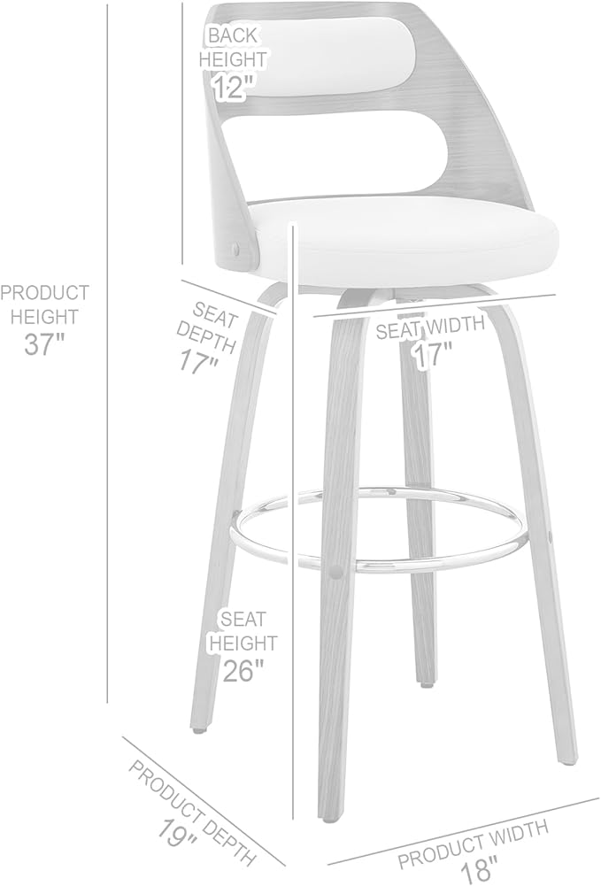 Armen Living Julius Mid Century Modern Swivel Bar Stool for Kitchen Island Counter in Gray Faux Leather and Walnut Wood, 26" Seat Height