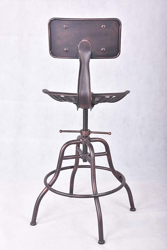 Diwhy Industrial Design Metal Adjustable Height Backrest Chair Vintage Tractor Saddle Bar Stool (Copper)