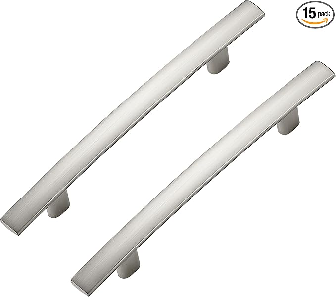 15 Pack Cabinet Handles 3.75" Hole Center - Curved Cabinet Pulls Brushed Nickel Drawer Pulls for Kitchen Cupboard Solid Hardware for Dresser Drawer Arch Hardware