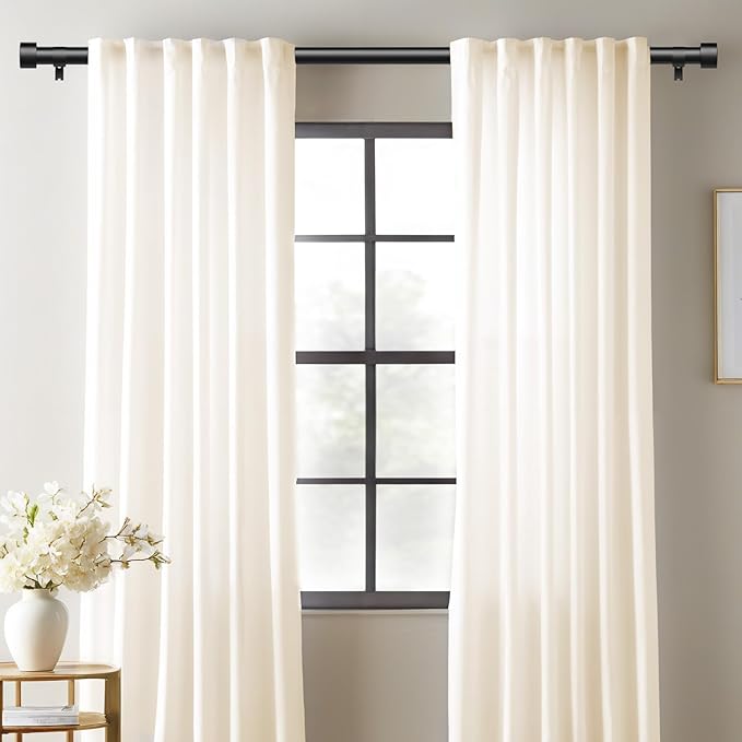 2 Pack Curtain Rods for Windows 72 to 144 Inch, 1 Inch Black Adjustable Heavy Duty Extra Long Curtain Rod Set with End Cap, Modern Outdoor Drapery Rods for Patio Bedroom, Size 32"- 150"
