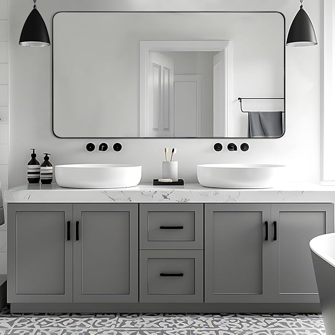 ANDY STAR Black Bathroom Mirrors for Over Sink, 30x55 Inch Matte Black Mirror for Bathroom, Rectangle Metal Vanity Mirror for Wall-Modern Clean Design with Superior Stainless Steel Frame