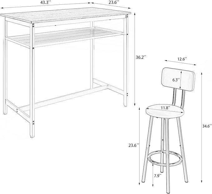 5-Piece Bar Table and Chairs Set, 43.3'' Pub Table Set Modern Small Table and Chairs Set of 4 for Breakfast Nook Living Room Small Space Restaurant, Wooden