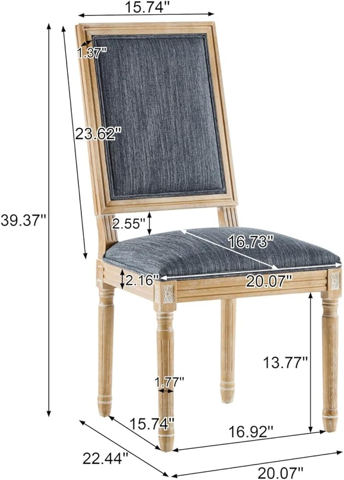Merax Upholstered Solid Wood Dining Chairs Set of 6, French Country Style Accent Side Seating Furniture for Kitchen, Living Room, Cushioned Back, Blue Gray