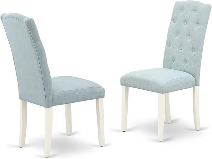 East West Furniture V097CE215-7 7 Piece Kitchen Table Set Consist of a Rectangle Dining Table with V-Legs and 6 Baby Blue Linen Fabric Parson Dining Room Chairs, 40x72 Inch, Multi-Color
