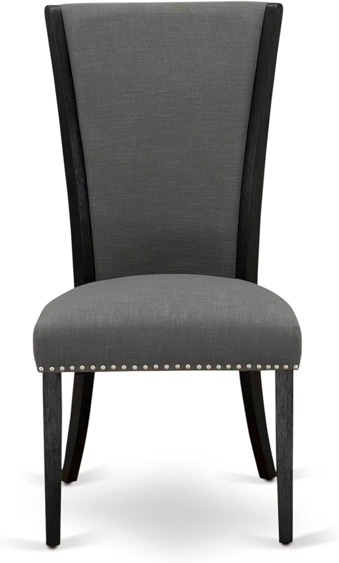 East West Furniture V626VE650-6 6 Piece Kitchen Table Set Contains a Rectangle Dining Table with V-Legs and 4 Dark Gotham Linen Fabric Parson Chairs with a Bench, 36x60 Inch, Multi-Color