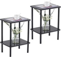 Apicizon 2 Tier End Table Set of 2, Small Side Table with Solid Wood Legs, Boho Bedside Table with Storage Shelf, Nightstand for Small Spaces, Bedroom, Living Room, Entryway, Easy Assembly, Black