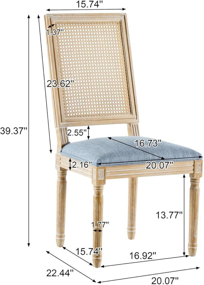 Merax Upholstered Solid Wood Dining Chairs Set of 6, French Country Style Accent Side Seating Furniture for Kitchen, Living Room, Wicker Back, Slate Blue