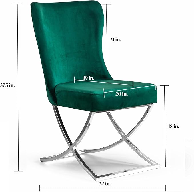 Ottomanson Royal Dining Chairs Set of 4 – Upholstered Tufted Microfiber, Assembled, Silver Metal Legs, Beech Wood Frame, 350 lb Capacity, Green