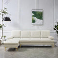 L Shape Sofa with Chaise, 4 Seat Living Room Sofa Set with Golden Wooden Leg, Sectional Couch with Fluffy Fabric, for Living Room, Apartment, Off-White