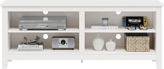 Panana TV Stand, Classic 4 Cubby TV Stand for 60 inch TV, Entertainment Center Media Television Stand for Living Room Bedroom (White, 55 inch)