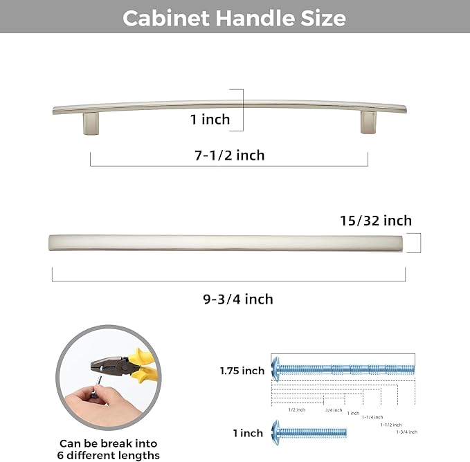5 Pack Cabinet Handles 7.5" Hole Center - Curved Cabinet Pulls Brushed Nickel Drawer Pulls for Kitchen Cupboard Solid Hardware for Dresser Drawer Arch Hardware