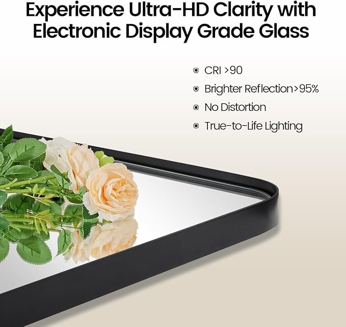MOON MIRROR 30" x 22" Matte Black Rectangle Bathroom Mirror, Tilting Rounded Rectangular Metal Framed Pivot Wall Mirror, Hangs Horizontally Only(Overall 33.75" x 22")