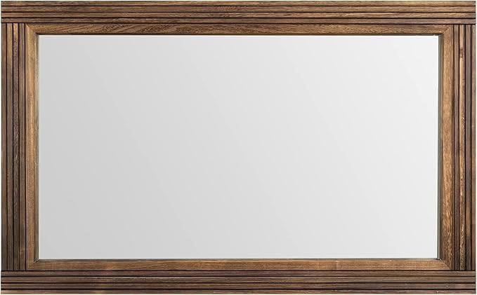 YOSHOOT Hand-Made Wooden Spliced Wall Mirror for Bathroom, Rustic Farmhouse Vanity Mirror, Décor Wall Art, Solid Wood Frame, Vertical or Horizontal Hanging, 60" x 30", Brown