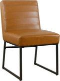 HomePop Channeled Metal Dining Chair Home Décor | Single Pack - Brown Faux Leather