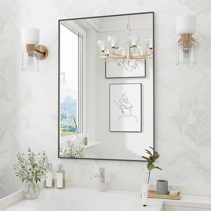 Koonmi Black Mirrors for Wall, 24x36 Inch Bathroom Mirror, Rectangular Wall Mirror for Living Room Bedroom Bathroom, Hangs Horizontally or Vertically