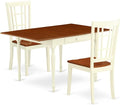 East West Furniture MZNI3-WHI-W 3 Piece Modern Dining Table Set Contains a Rectangle Wooden Table with Dropleaf and 2 Kitchen Dining Chairs, 36x54 Inch, Buttermilk & Cherry