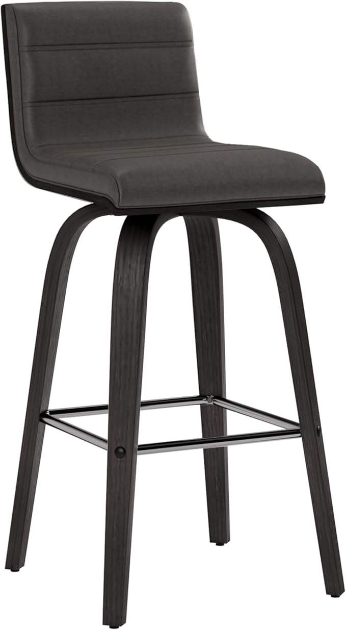 Armen Living Vienna Counter Height Barstool Brushed Wood Finish Faux Leather Kitchen and Dining, 26" Counter Height, Black/Gray, More color/size option