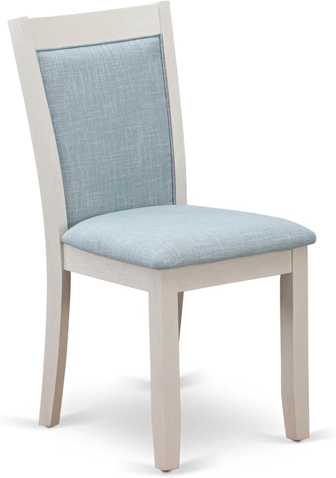 East West Furniture V027MZ015-5 5 Piece Kitchen Table & Chairs Set Includes a Rectangle Dining Table with V-Legs and 4 Baby Blue Linen Fabric Parson Chairs, 40x72 Inch, Multi-Color