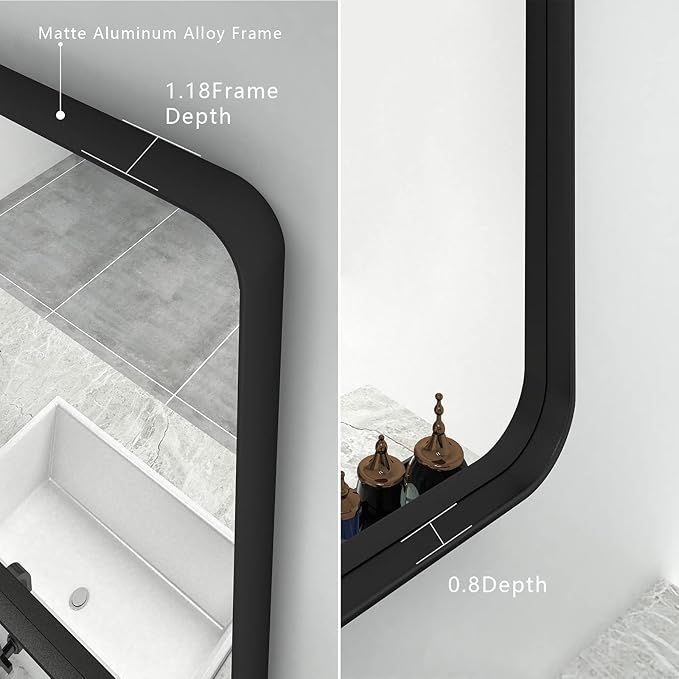 72x36 Black Bathroom Mirror for Wall, Matte Black Framed Bathroom Vanity Mirror, Large Rectangle Mirror, Rounded Corners, Anti-Rust, Shatterproof (Horizontal/Vertical)