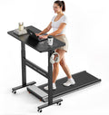 Mobile Walking Pad Desk with Wheels, Pneumatic Small Rolling Standing Desk Riser Height Adjustable (28-43.7") for Treadmill, Portable Computer Table for Home Office, Black