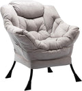 HollyHOME Modern Large Cotton Fabric Lazy Chair，Accent Contemporary Lounge Chair, Single Steel Frame Leisure Sofa Chair with Armrests and A Side Pocket, Grey