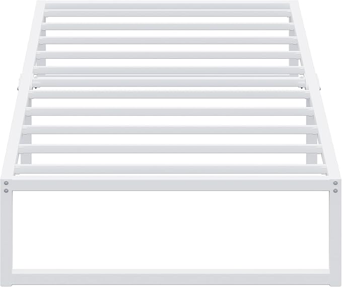 EMODA 12 Inch Twin XL Bed Frame, Metal Platform White Bed Frame No Box Spring Needed, Heavy Duty Steel Slats Support, Easy Assembly, Noise Free