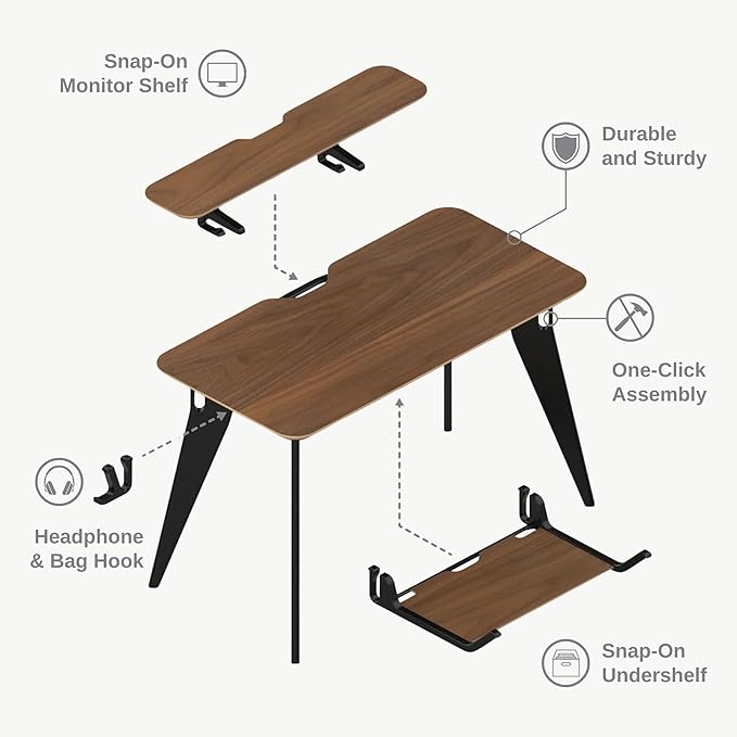 HOEK Collapsible Desk Bundle, 47.5" x 23", Portable Study Desk for Dorm Room, Includes Monitor Shelf, Under Shelf and Wall Storage, Lightweight, Easy No-Tool Assembly (Birch/White)