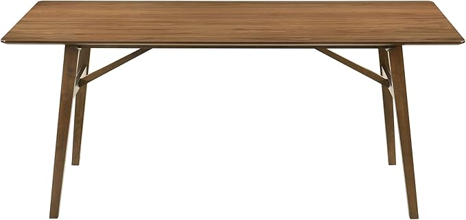 Armen Living Channell Mid Century Modern 6 Piece Walnut Wood Dining Table Set with Bench in Charcoal Fabric