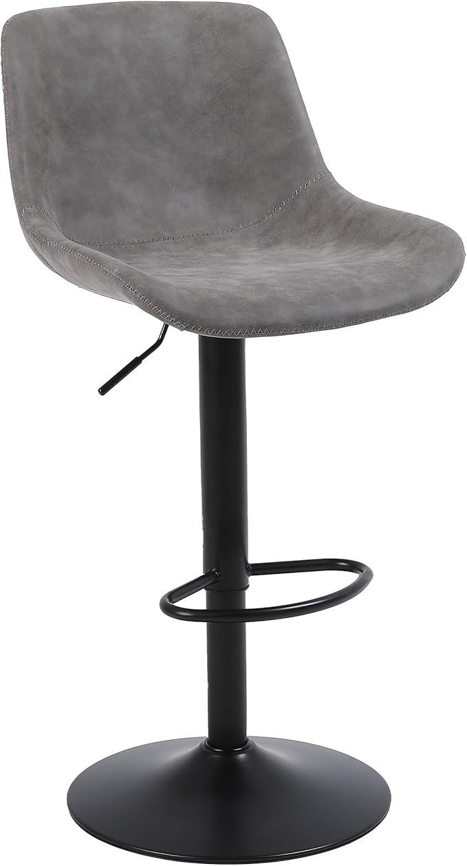Bar Stools, Swivel Counter Height Barstools with Back, Adjustable Modern Bar Chairs, Tall Armless PU Leather Kitchen Island Stool (Grey, Set of 1)