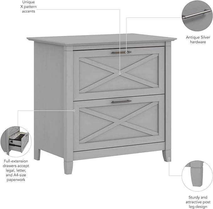 Bush Furniture Key West 2 Drawer Lateral File Cabinet in Cape Cod Gray | Document Storage for Home Office | Accent Chest with Drawers