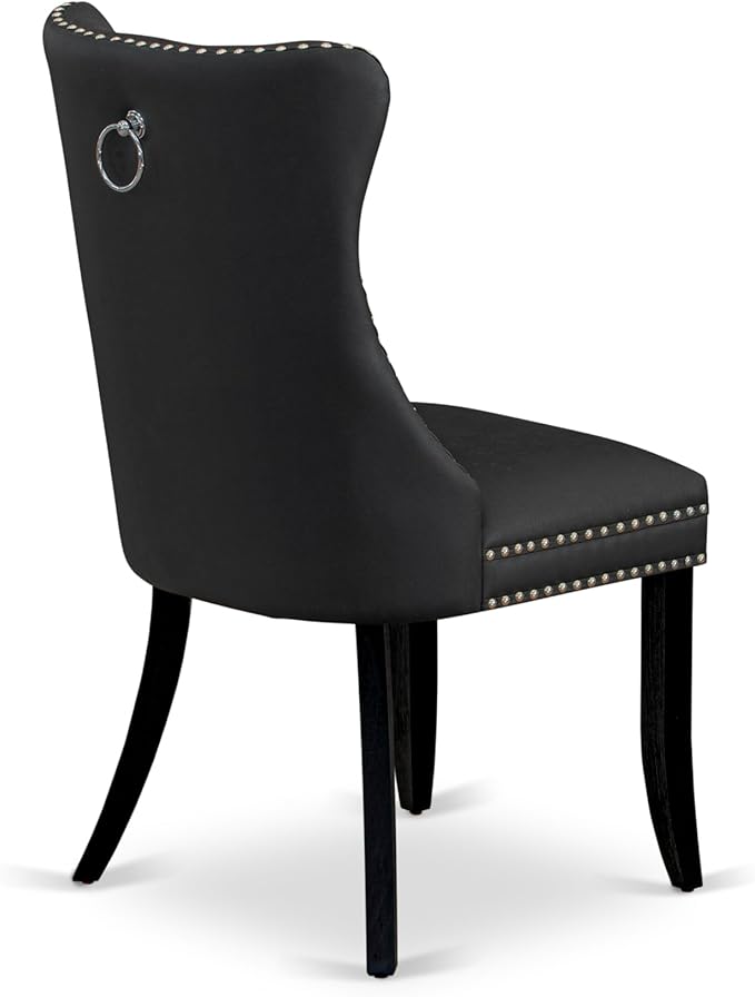East West Furniture LGDA5-BLK-12 5 Piece Dining Set Includes a Rectangle Wooden Table with Butterfly Leaf and 4 Polyester Fabric Parson Chairs, 42x84 Inch, Black