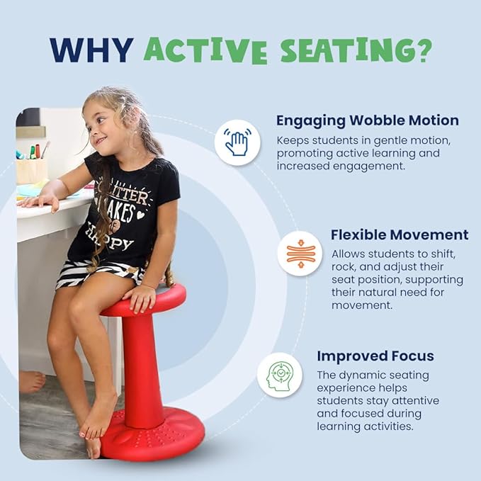 ActiveChairs Adjustable Wobble Stool, Flexible Classroom Seating, Improves Focus, Posture & Helps ADHD/ADD, Sensory Chair, Active Desk Chairs, Adjusts from 16.65" to 23.75", Ages 13-18, Grey