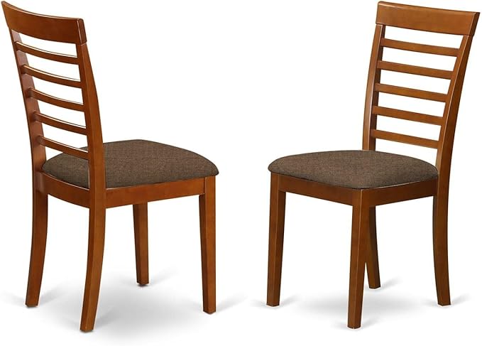 East West Furniture DLML3-SBR-C 3 Piece Dining Set Contains a Round Dining Room Table with Dropleaf and 2 Linen Fabric Upholstered Kitchen Chairs, 42x42 Inch, Saddle Brown