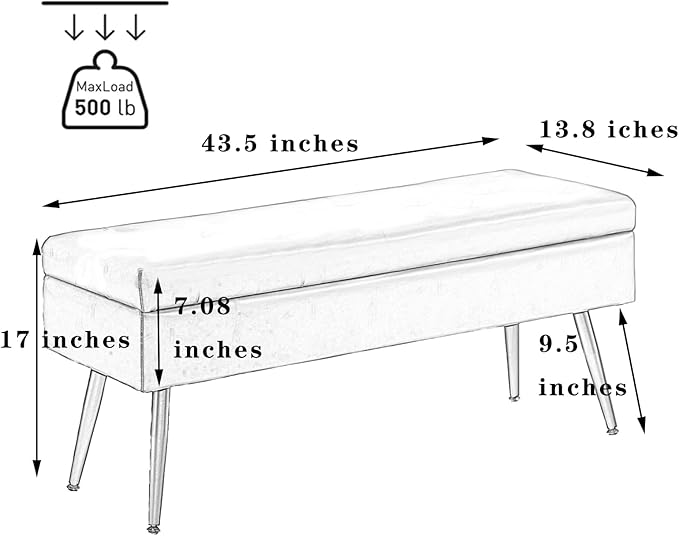 CUYOCA Storage Ottoman Bench, 43.5" Upholstered Entryway Bench, Long Ottoman with Storage for Living Room, Support 660lbs - Fabric Canary