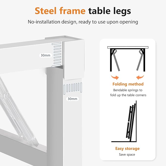 Folding Desk, 62 inch No Assembly Folding Desks for Small Spaces, Sturdy Foldable Computer Desk, Functional Home Office Desks, Study Writing Desk Office Table Workstation for Home Office Outdoor