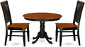 East West Furniture HLWE3-BCH-W 3 Piece Dining Room Table Set Contains a Round Kitchen Table with Pedestal and 2 Dining Chairs, 42x42 Inch, Black & Cherry