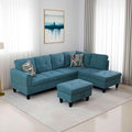 Green L-Shaped 3-Piece Flannel Sofa with Storage Ottoman Set, Sectional Couch Sofa Set for Living Room, Office, Small Space