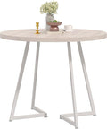 VECELO 35" Round Dining Table for 4, Wood-Grain Tabletop & Heavy-Duty Steel Frame, for Kitchen, Living Room, Easy Assembly, Natural & White