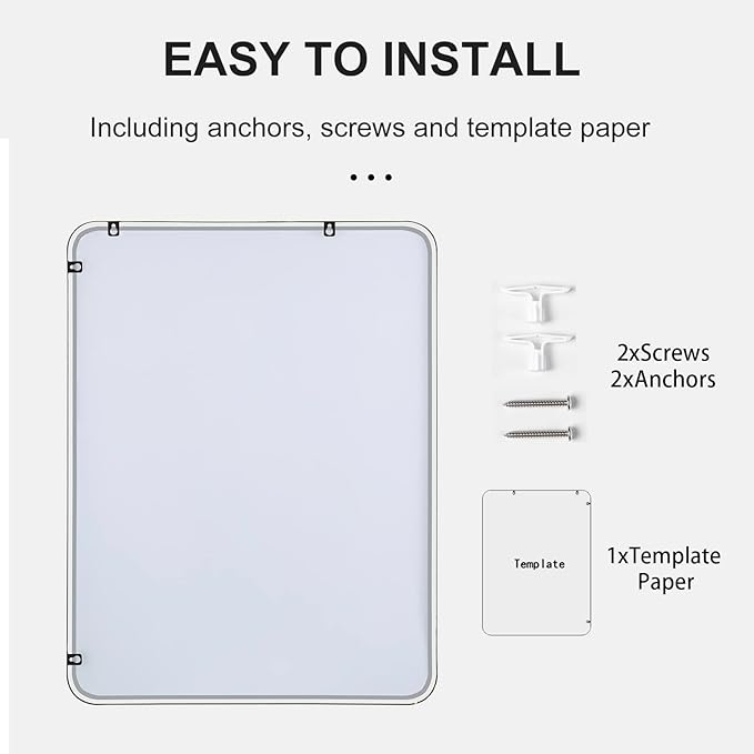 36"x48" Bathroom Wall Mirror with Matte Black Metal Frame & HD Glass, Copper-Free Mirrors Modern Rectangle Round Corner Framed Vanity Mirror - Horizontal or Vertical Installation