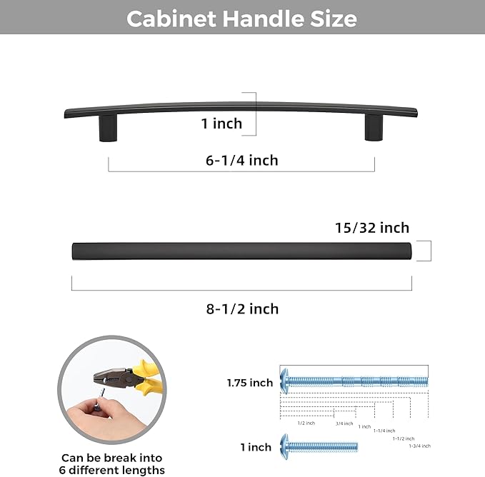 5 Pack Cabinet Handles 6.25" Hole Center - Curved Cabinet Pulls Black Drawer Pulls for Kitchen Cupboard Solid Hardware for Dresser Drawer Arch Hardware