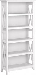 Bush Furniture Tall 5 Shelf Bookcase for Living Room or Home Office, Large Bookshelf, Modern Farmhouse Style, Key West Collection, Pure White Oak