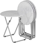 TV Trays Table Set of 4 Round Portable Folding TV Tray Table TV Dinner Tray with Sturdy MDF, No Assembly Required, 17.5 x 17.5 x 26 in (White Marble, 4Pcs)
