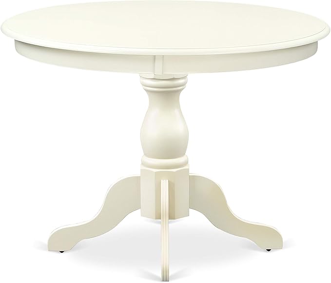 East West Furniture HBCL3-LWH-W 3 Piece Dinette Set for Small Spaces Contains a Round Dining Table with Pedestal and 2 Dining Chairs, 42x42 Inch, Linen White