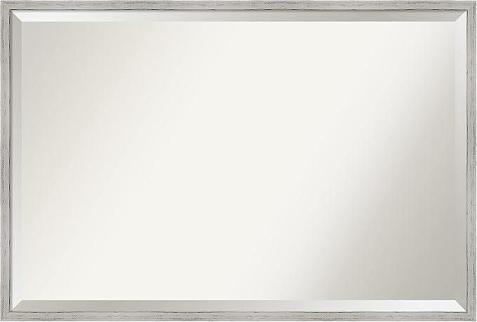 Amanti Art White Bathroom Mirror for Over Sink, 25x37 Shiplap White Narrow Rectangle Vanity Mirror, Large Coastal Wood Frame, Hangs Horizonally and Vertically, Bathroom Wall Decor, Beveled Edge