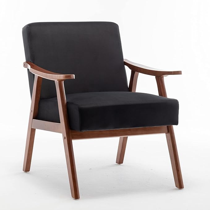 Container Furniture Direct Accent Chair with Microfiber Upholstery and Solid Wood Frame, Classic Mid-Century Modern Living Room Furniture for Extra Seating, Black