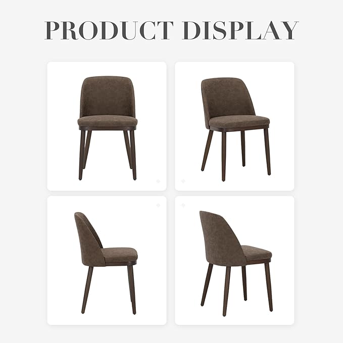 COLAMY Upholstered Dining Chairs Set of 2, Modern Kitchen Chairs with Back, Leather Side Dining Room Chairs with Wood Legs for Kitchen Dining Room Restaurant, Dark Brown