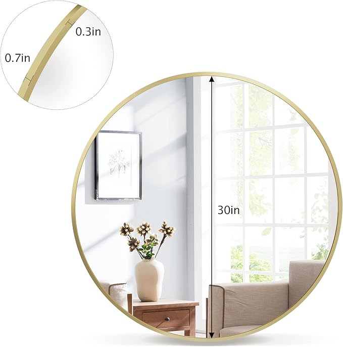 Round Mirror 29.6" Black Wall Mounted Circle Mirrors Vanity Mirror with Aluminum Alloy Frame Modern Decoration for Bathroom, Living Room, Vanity, Bedroom, Entryway